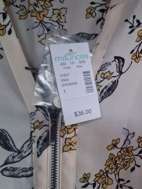🌼 Maurices White Floral Zip-Front Tunic with Yellow and Navy Print